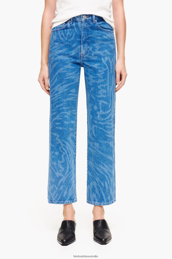 Clothing 4062VZ534 Blue Bimba Y Lola Straight Cropped - Butterfly Wing Print Jeans