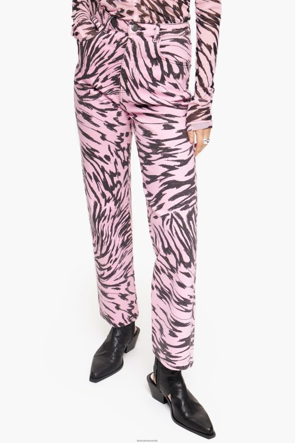 Clothing 4062VZ537 Pink Bimba Y Lola Straight Cropped - Butterfly Wing Print Straight Jeans