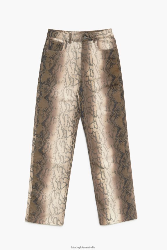 Clothing 4062VZ538 Khaki Bimba Y Lola Straight Cropped - Python Pixel Print Straight Jeans