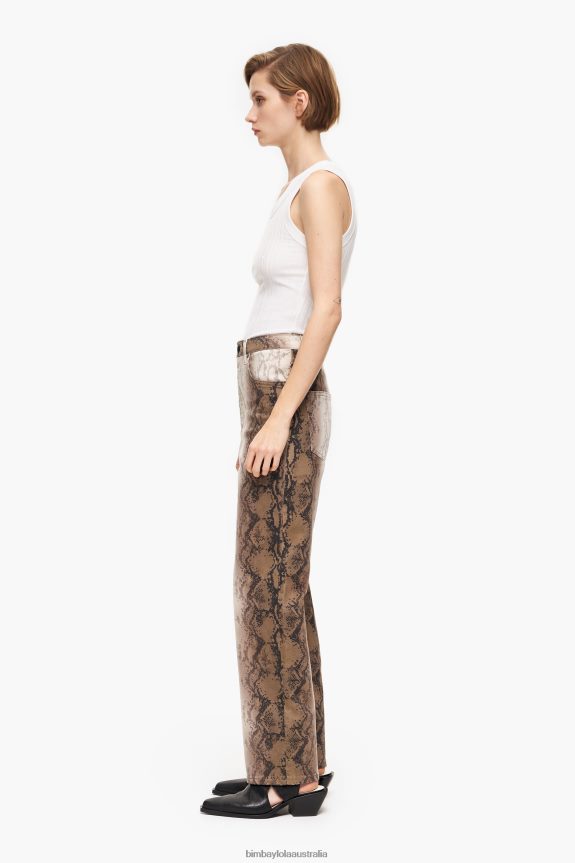 Clothing 4062VZ538 Khaki Bimba Y Lola Straight Cropped - Python Pixel Print Straight Jeans