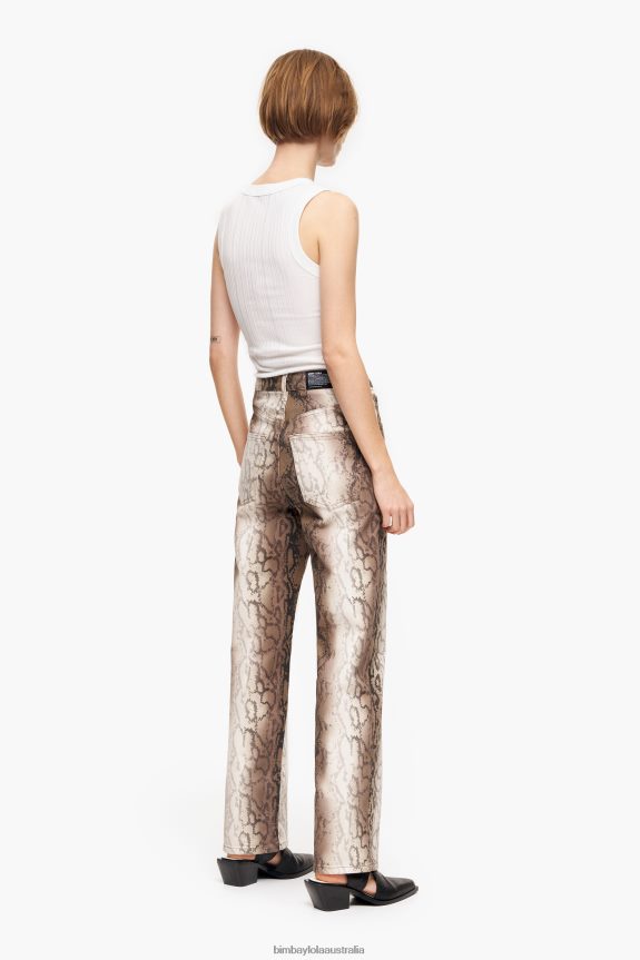 Clothing 4062VZ538 Khaki Bimba Y Lola Straight Cropped - Python Pixel Print Straight Jeans