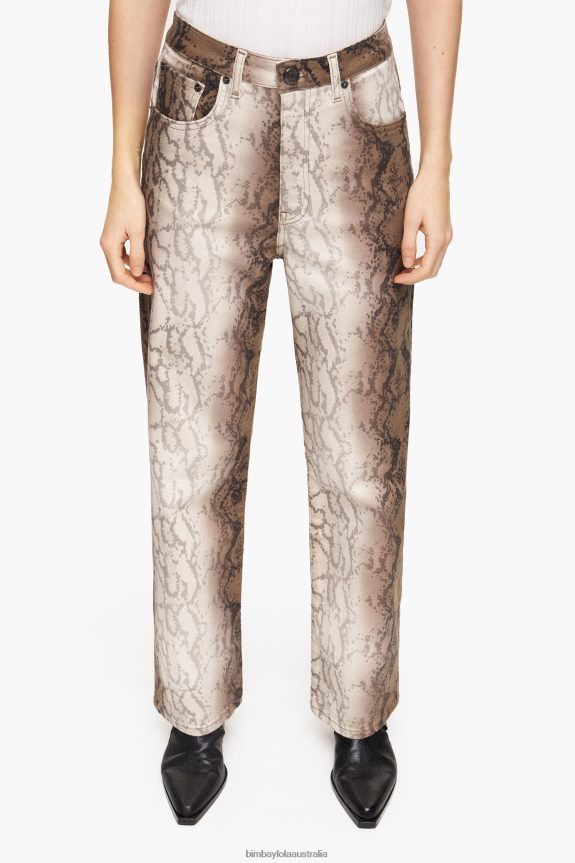 Clothing 4062VZ538 Khaki Bimba Y Lola Straight Cropped - Python Pixel Print Straight Jeans