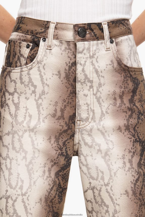 Clothing 4062VZ538 Khaki Bimba Y Lola Straight Cropped - Python Pixel Print Straight Jeans