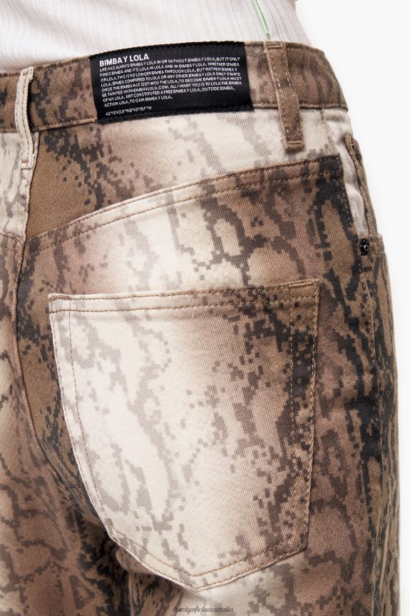 Clothing 4062VZ538 Khaki Bimba Y Lola Straight Cropped - Python Pixel Print Straight Jeans