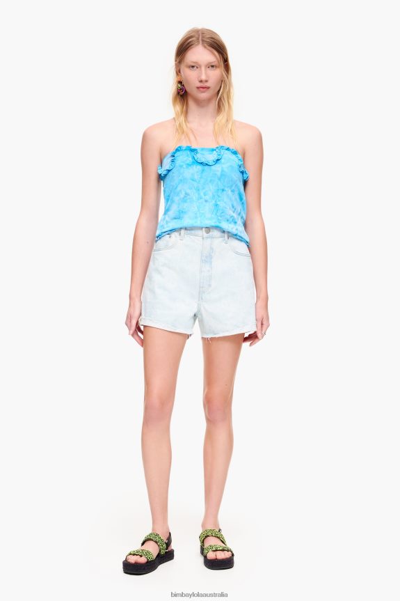 Clothing 4062VZ422 Blue Bimba Y Lola Light Camouflage Panda Print Bermuda Shorts