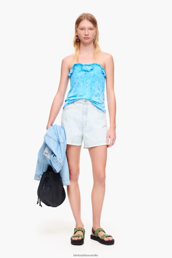 Clothing 4062VZ422 Blue Bimba Y Lola Light Camouflage Panda Print Bermuda Shorts