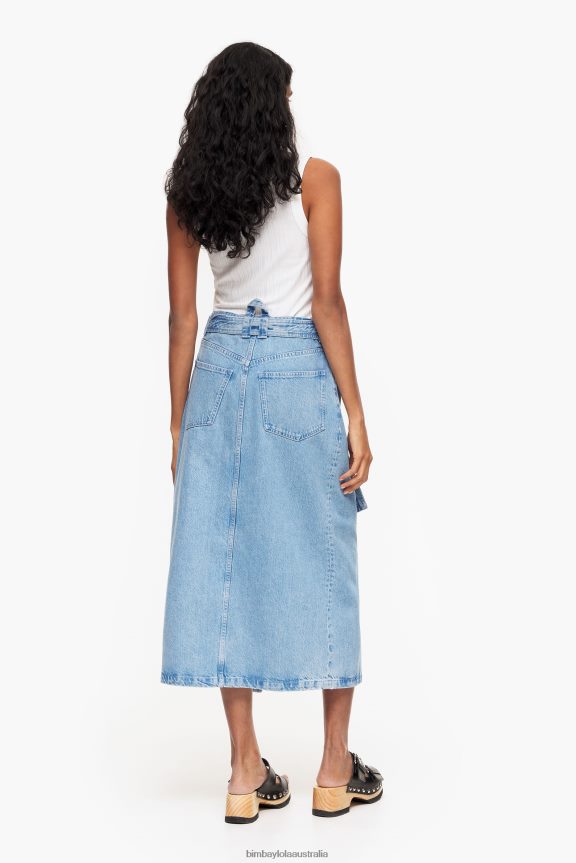 Clothing 4062VZ456 Blue Bimba Y Lola Denim Wrap Midi Skirt