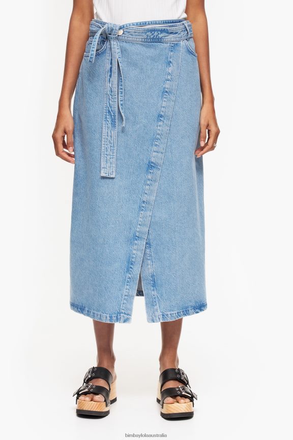 Clothing 4062VZ456 Blue Bimba Y Lola Denim Wrap Midi Skirt