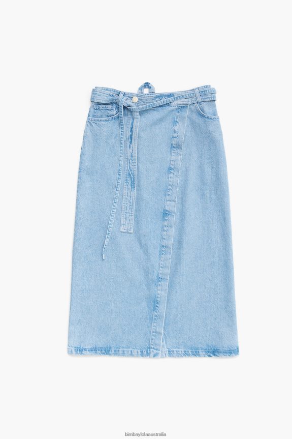 Clothing 4062VZ456 Blue Bimba Y Lola Denim Wrap Midi Skirt