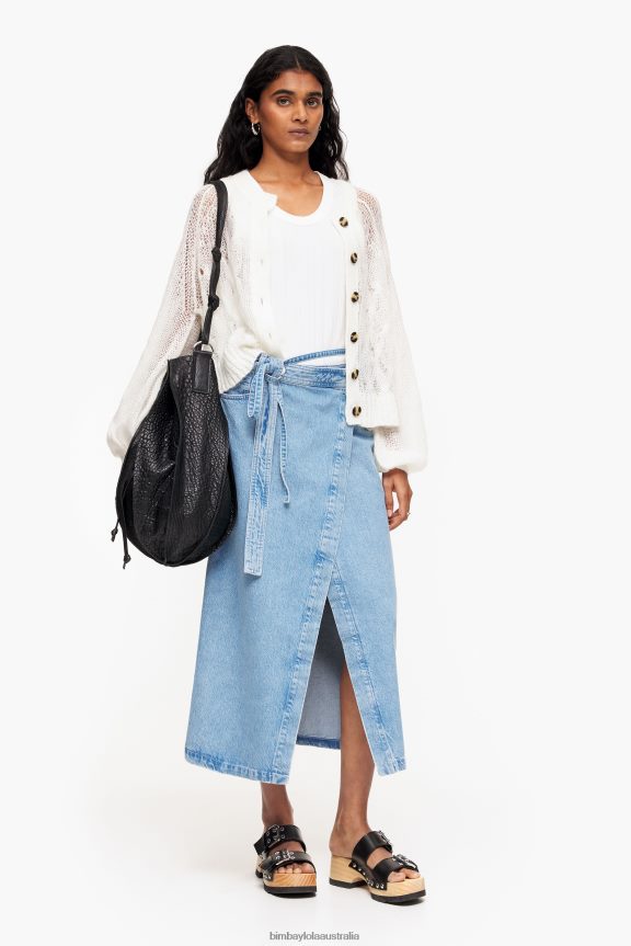 Clothing 4062VZ456 Blue Bimba Y Lola Denim Wrap Midi Skirt