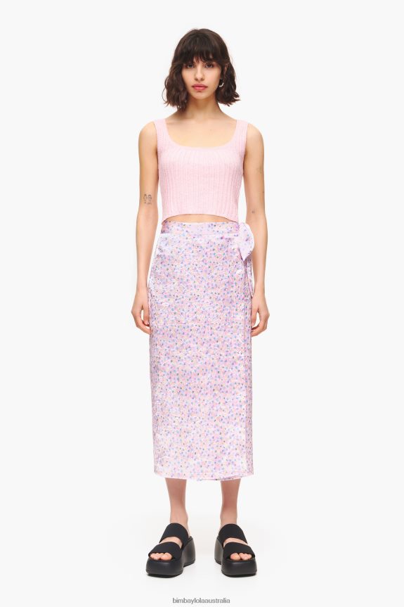 Clothing 4062VZ464 Pink Bimba Y Lola Spraymini Print Midi Wrap Skirt
