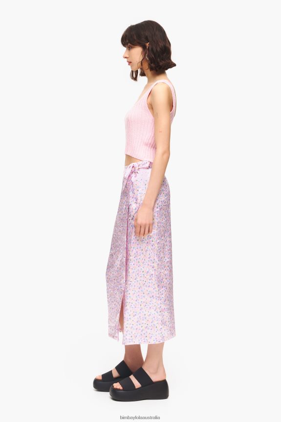 Clothing 4062VZ464 Pink Bimba Y Lola Spraymini Print Midi Wrap Skirt