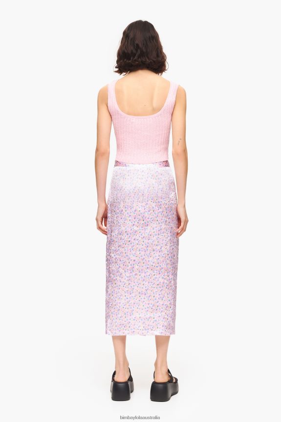 Clothing 4062VZ464 Pink Bimba Y Lola Spraymini Print Midi Wrap Skirt