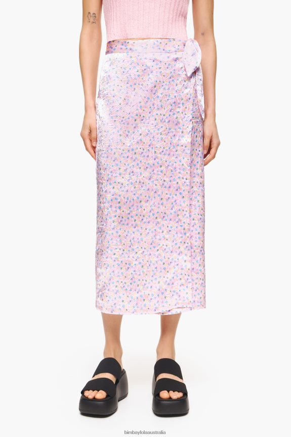Clothing 4062VZ464 Pink Bimba Y Lola Spraymini Print Midi Wrap Skirt
