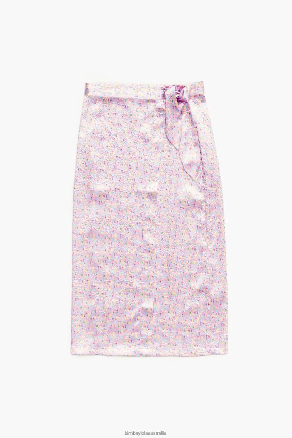 Clothing 4062VZ464 Pink Bimba Y Lola Spraymini Print Midi Wrap Skirt