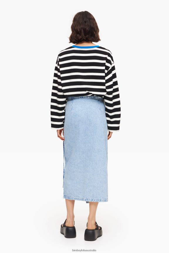 Clothing 4062VZ465 Blue Bimba Y Lola Denim Midi Wrap Skirt