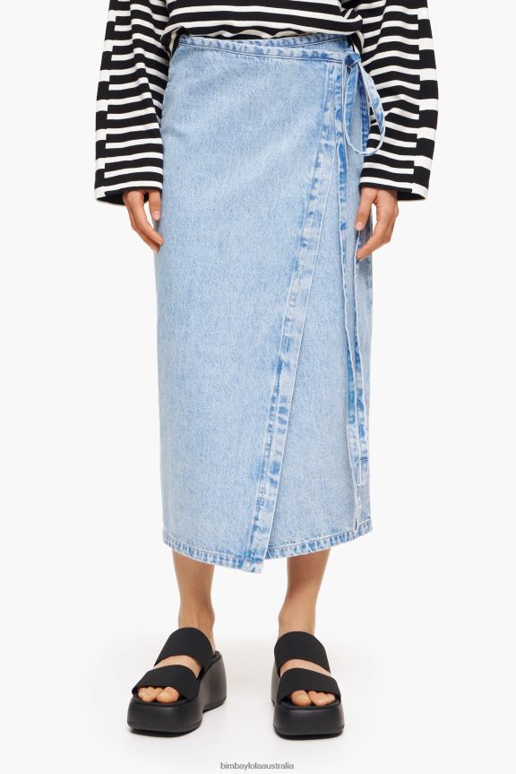 Clothing 4062VZ465 Blue Bimba Y Lola Denim Midi Wrap Skirt
