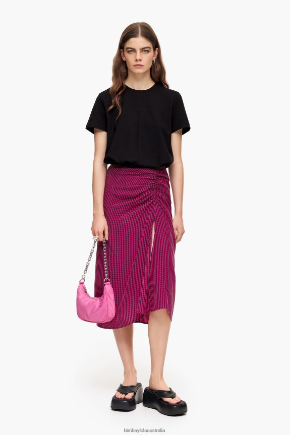 Clothing 4062VZ467 Fuchsia Bimba Y Lola Gingham Fluid Midi Skirt