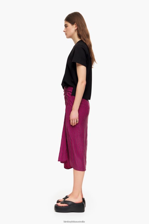 Clothing 4062VZ467 Fuchsia Bimba Y Lola Gingham Fluid Midi Skirt