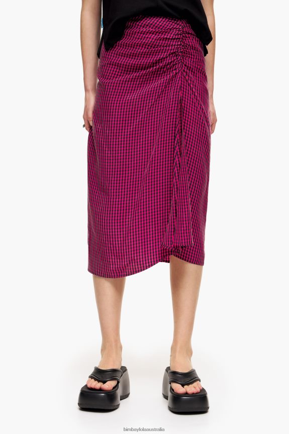 Clothing 4062VZ467 Fuchsia Bimba Y Lola Gingham Fluid Midi Skirt