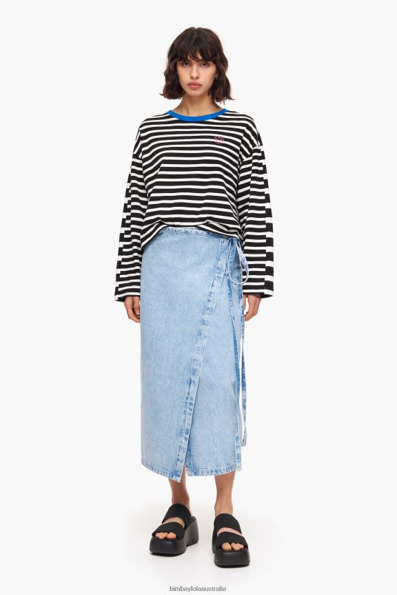 Clothing 4062VZ526 Blue Bimba Y Lola Denim Midi Wrap Skirt