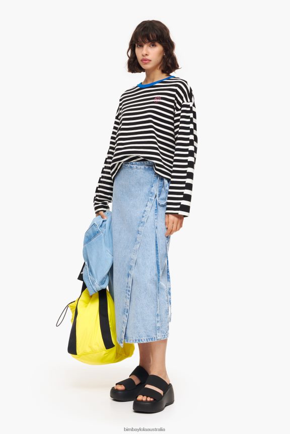 Clothing 4062VZ526 Blue Bimba Y Lola Denim Midi Wrap Skirt