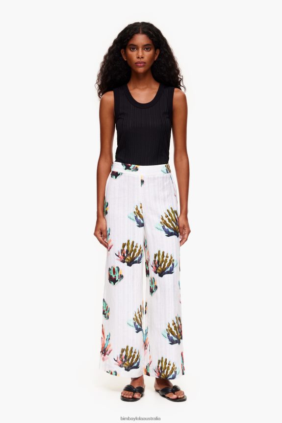 Clothing 4062VZ394 Ivory Bimba Y Lola Coral Print Linen Trousers