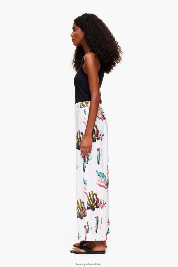 Clothing 4062VZ394 Ivory Bimba Y Lola Coral Print Linen Trousers