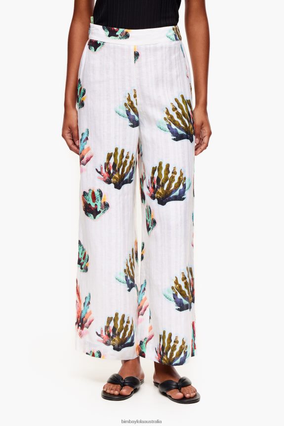 Clothing 4062VZ394 Ivory Bimba Y Lola Coral Print Linen Trousers