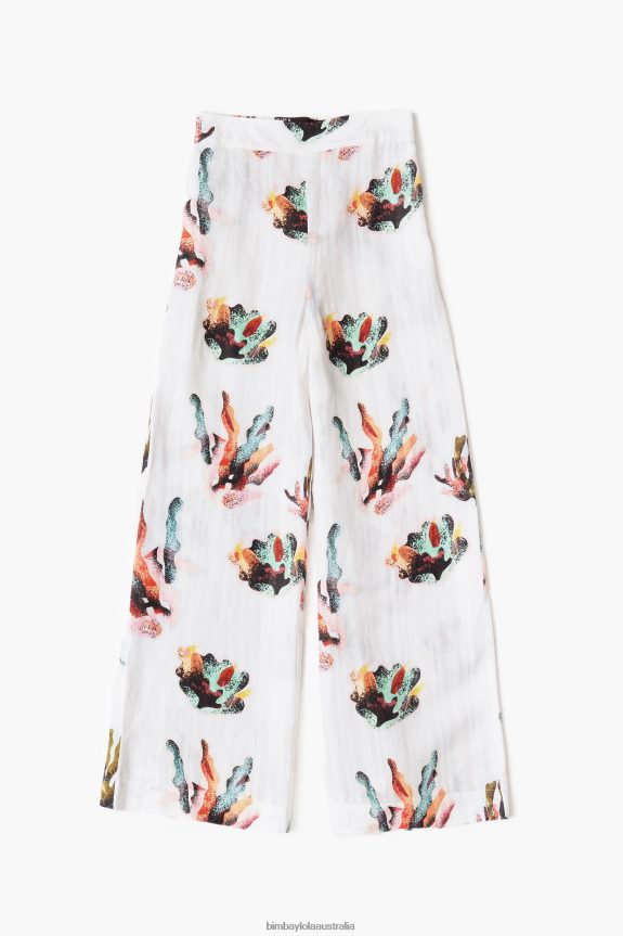 Clothing 4062VZ394 Ivory Bimba Y Lola Coral Print Linen Trousers