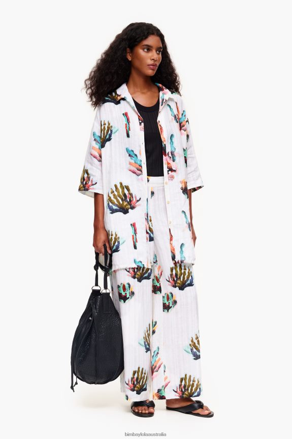 Clothing 4062VZ394 Ivory Bimba Y Lola Coral Print Linen Trousers