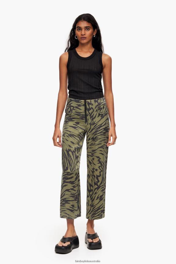 Clothing 4062VZ402 Flowing Bimba Y Lola Khaki Butterfly Wing Two-Tone Trousers