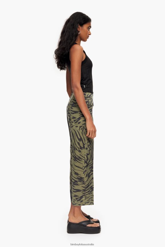 Clothing 4062VZ402 Flowing Bimba Y Lola Khaki Butterfly Wing Two-Tone Trousers