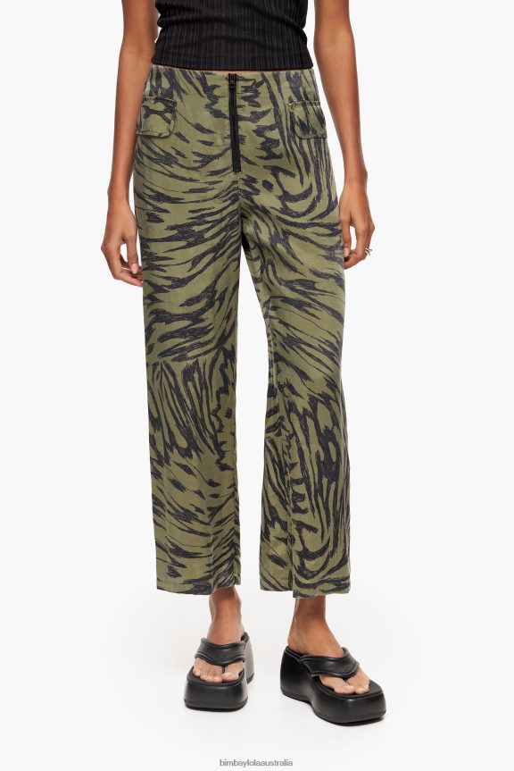 Clothing 4062VZ402 Flowing Bimba Y Lola Khaki Butterfly Wing Two-Tone Trousers