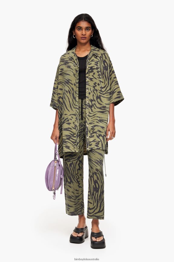 Clothing 4062VZ402 Flowing Bimba Y Lola Khaki Butterfly Wing Two-Tone Trousers