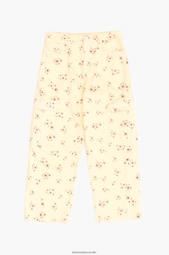 Clothing 4062VZ407 Ivory Bimba Y Lola Cargo - Acrylic Flowers Print Cargo Trousers