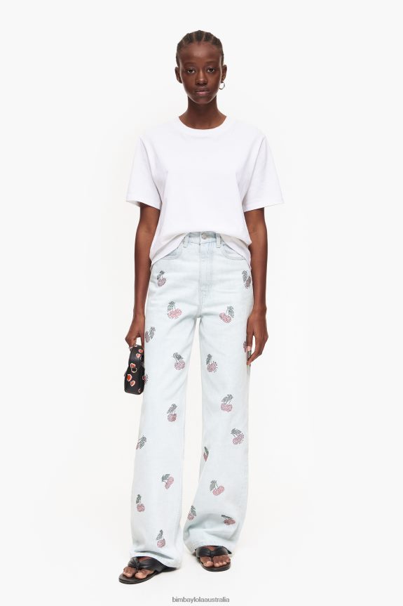 Clothing 4062VZ408 Blue Bimba Y Lola Wide Leg - Wide Jeans With Cherries