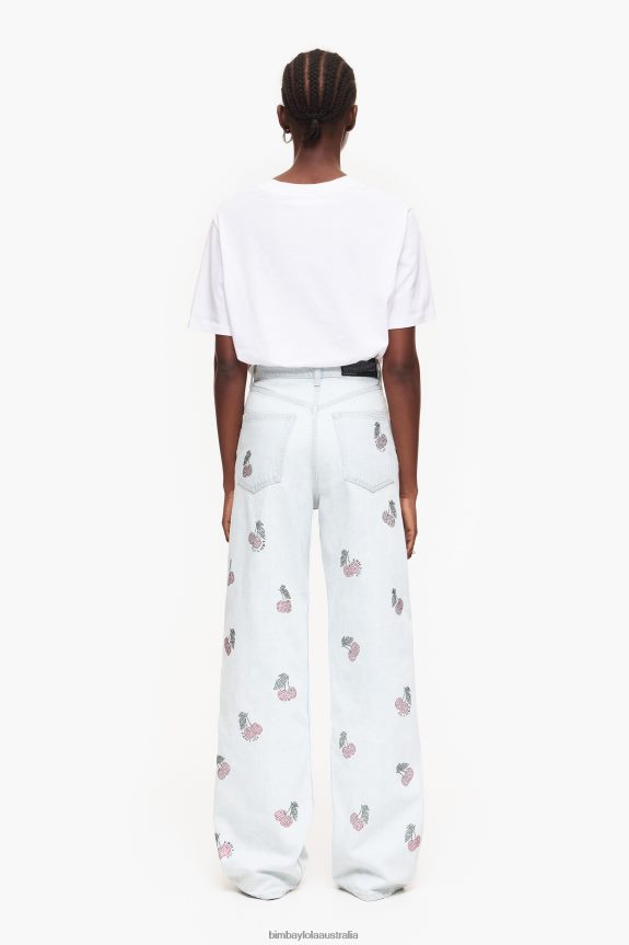 Clothing 4062VZ408 Blue Bimba Y Lola Wide Leg - Wide Jeans With Cherries