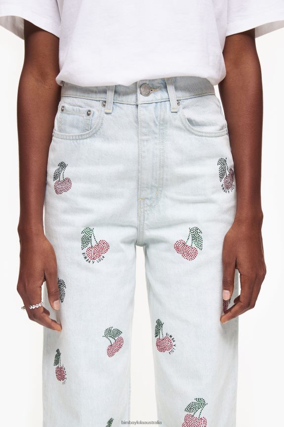 Clothing 4062VZ408 Blue Bimba Y Lola Wide Leg - Wide Jeans With Cherries