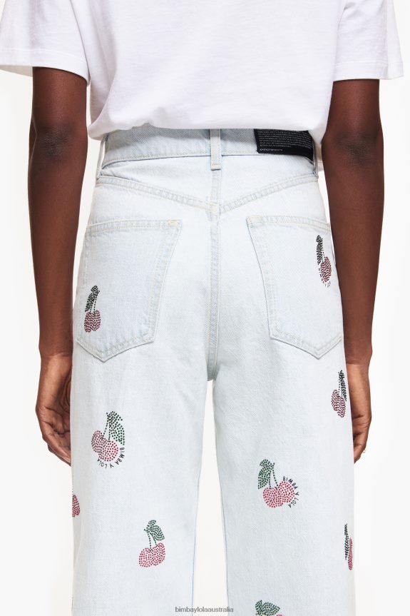 Clothing 4062VZ408 Blue Bimba Y Lola Wide Leg - Wide Jeans With Cherries