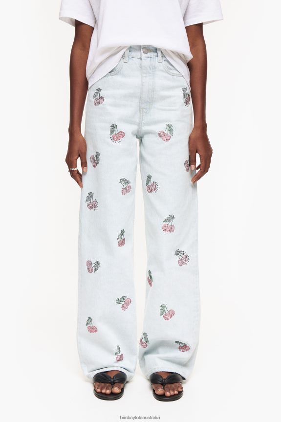 Clothing 4062VZ408 Blue Bimba Y Lola Wide Leg - Wide Jeans With Cherries
