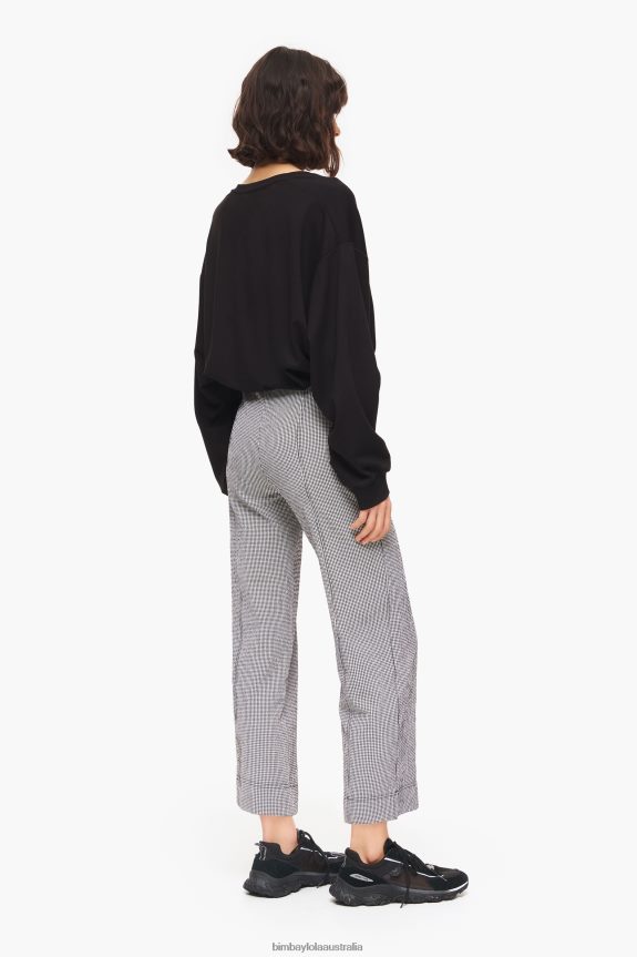 Clothing 4062VZ415 Black Bimba Y Lola Gingham Flared Trousers