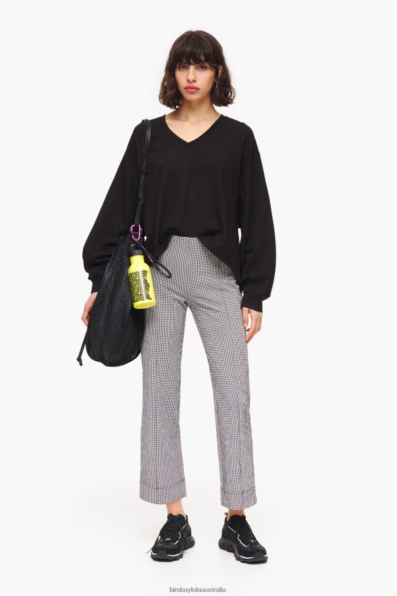 Clothing 4062VZ415 Black Bimba Y Lola Gingham Flared Trousers
