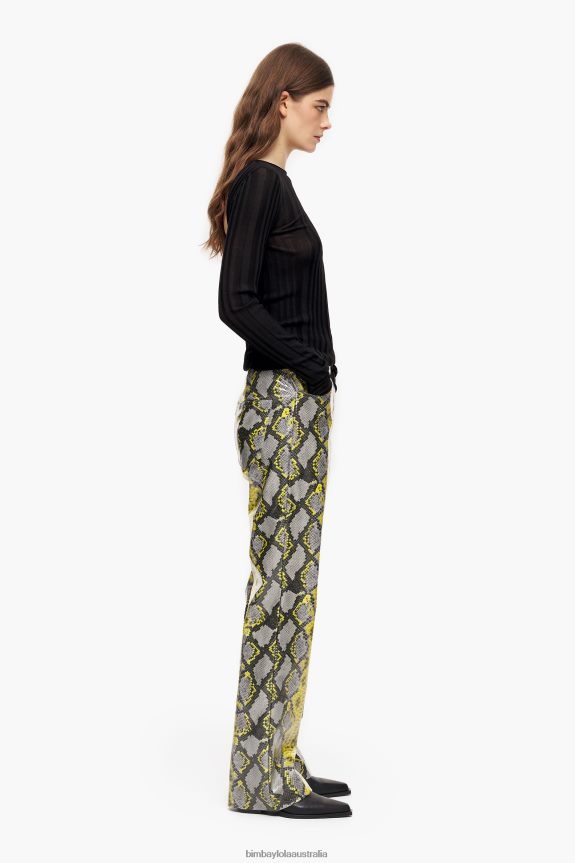 Clothing 4062VZ434 Yellow Bimba Y Lola Python Print Straight Trousers