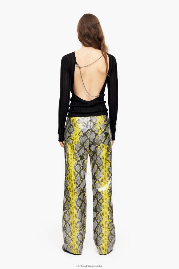 Clothing 4062VZ434 Yellow Bimba Y Lola Python Print Straight Trousers