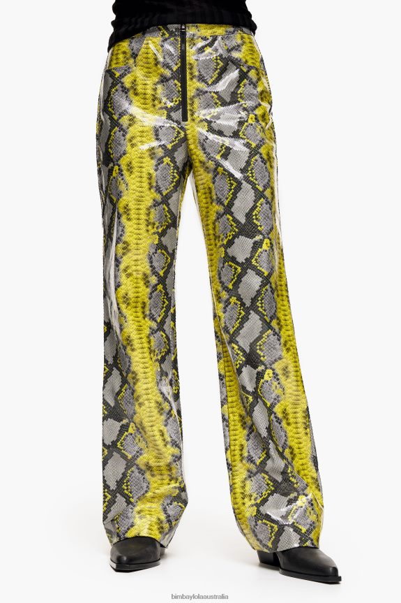Clothing 4062VZ434 Yellow Bimba Y Lola Python Print Straight Trousers