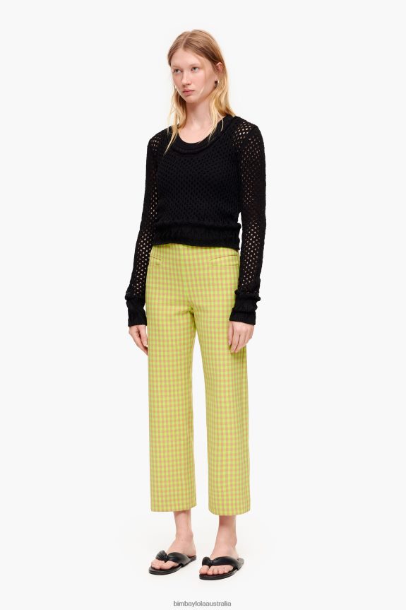 Clothing 4062VZ436 Lime And Brown Bimba Y Lola Stretch Gingham Trousers