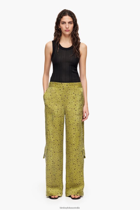 Clothing 4062VZ437 Khaki Bimba Y Lola Flowers Full Print Cupro Trousers