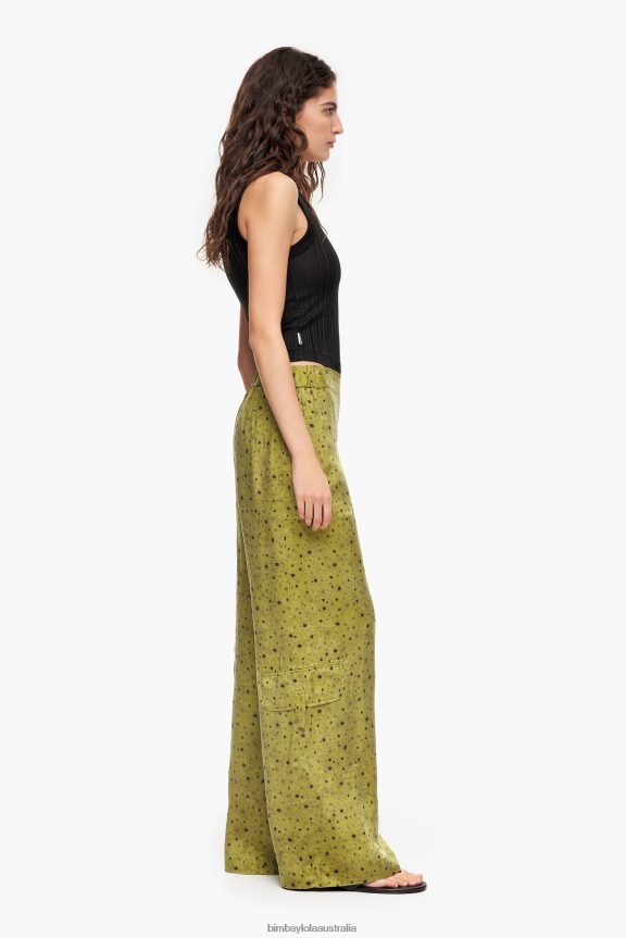 Clothing 4062VZ437 Khaki Bimba Y Lola Flowers Full Print Cupro Trousers