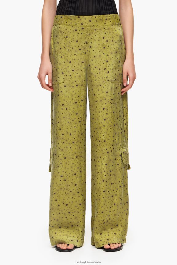 Clothing 4062VZ437 Khaki Bimba Y Lola Flowers Full Print Cupro Trousers